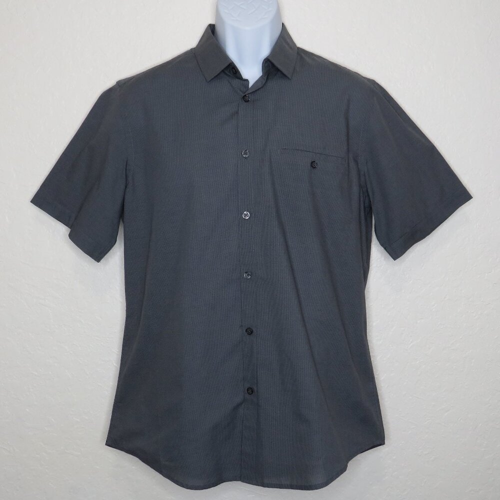 Alfani* Men's Short Sleeve Button‎ Down Curved Hem Pocket Shirt~ Size Medium